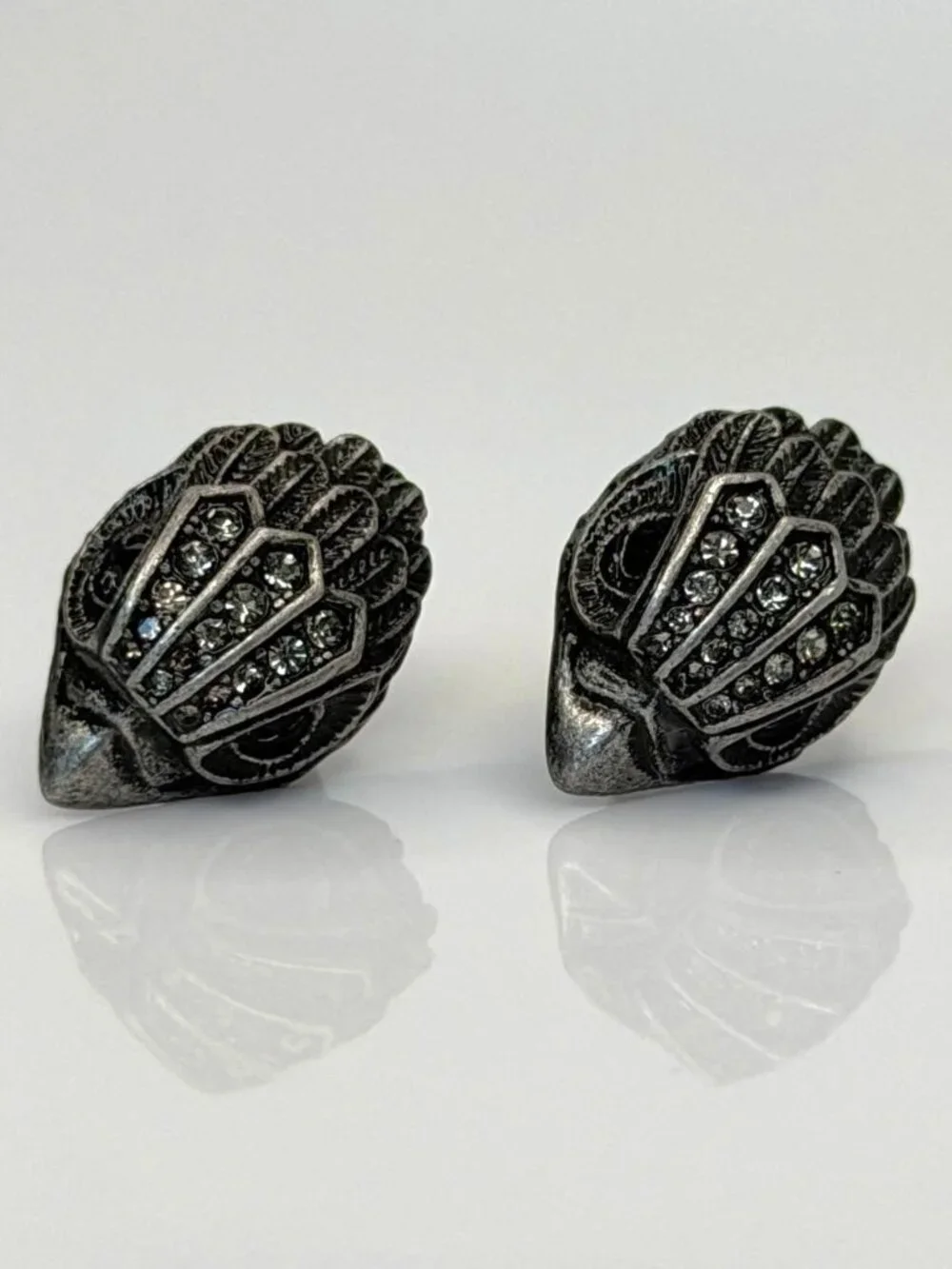 Authentic KURT GEIGER eagle stud earrings black crystal silver goth studs